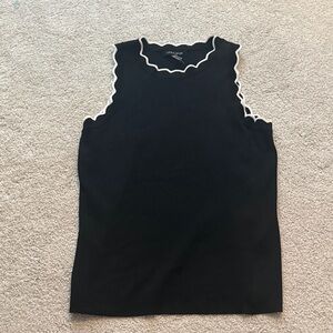 Cable & Gauge Black Tank Top with White Scalloped Trim